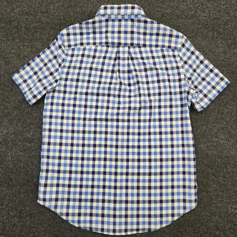 Ralph Lauren Boys Large 14-16 Blue Check Button Down Shirt Cotton Blend‎ Stretch